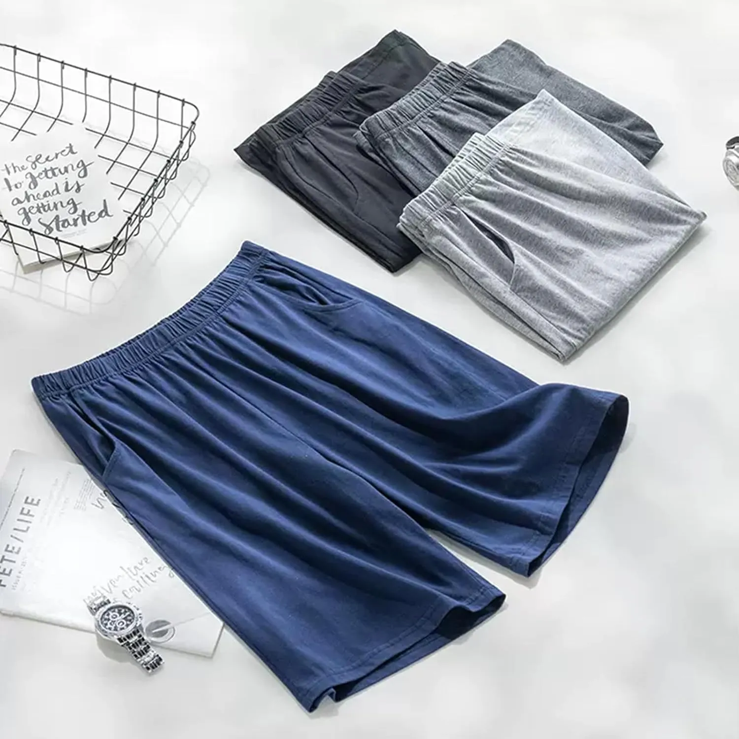 2 Pack Men's Pajama bottoms Lounge Sleep Shorts Soft Comfortable Breathable Pajamas Shorts with Pockets