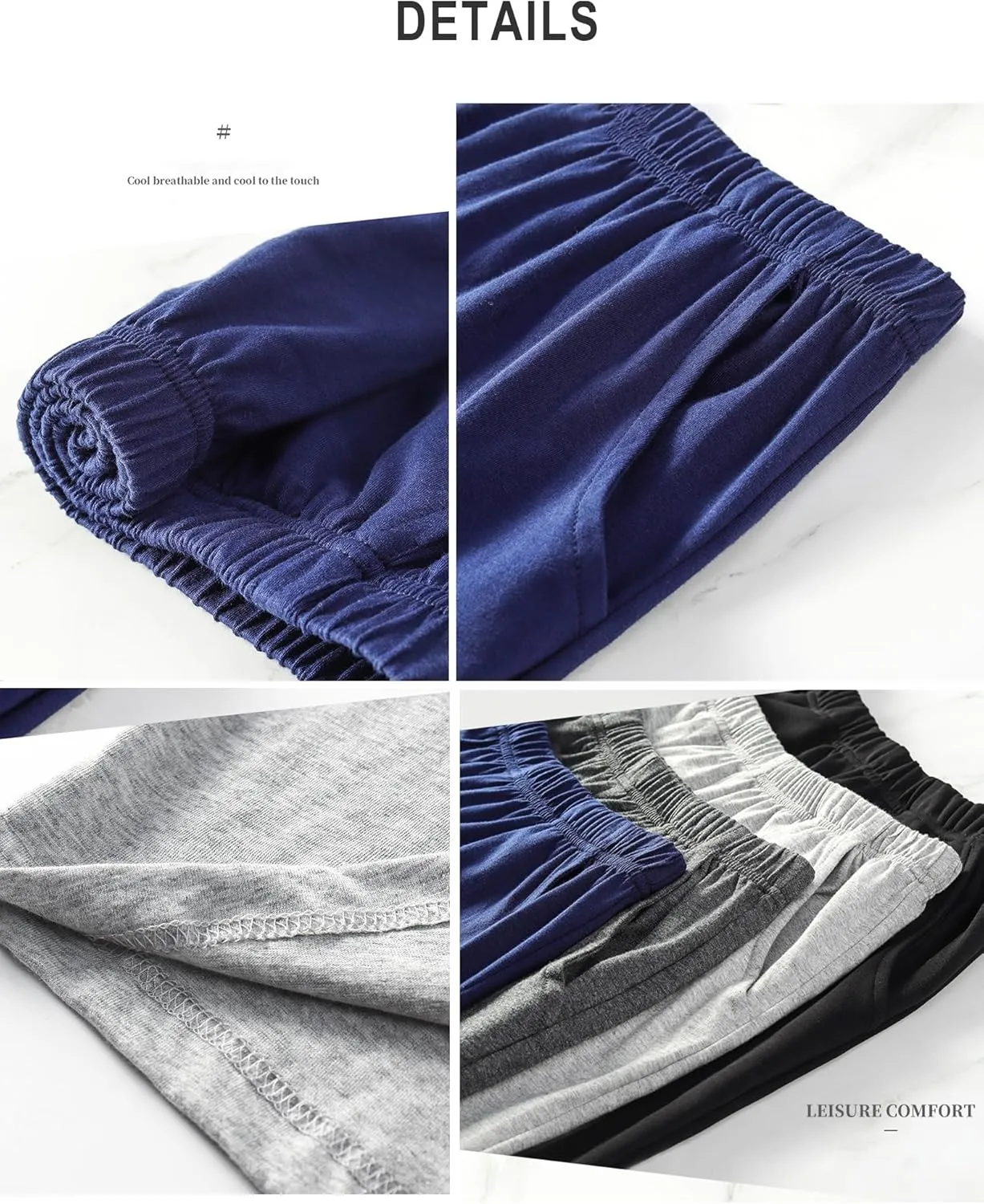 2 Pack Men's Pajama bottoms Lounge Sleep Shorts Soft Comfortable Breathable Pajamas Shorts with Pockets