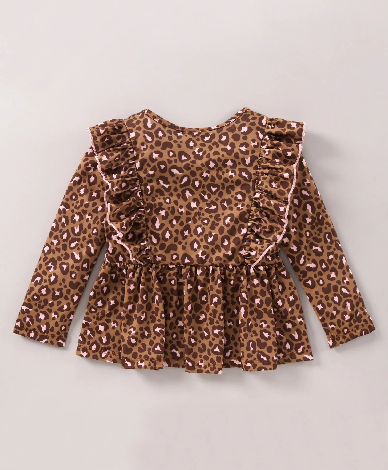 Animal Print Front Frill Top Leggings Set