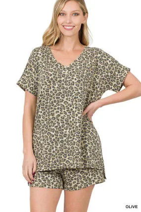 Animal Print Top and Bottom Lounge Set