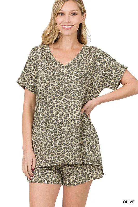 Animal Print Top and Bottom Lounge Set