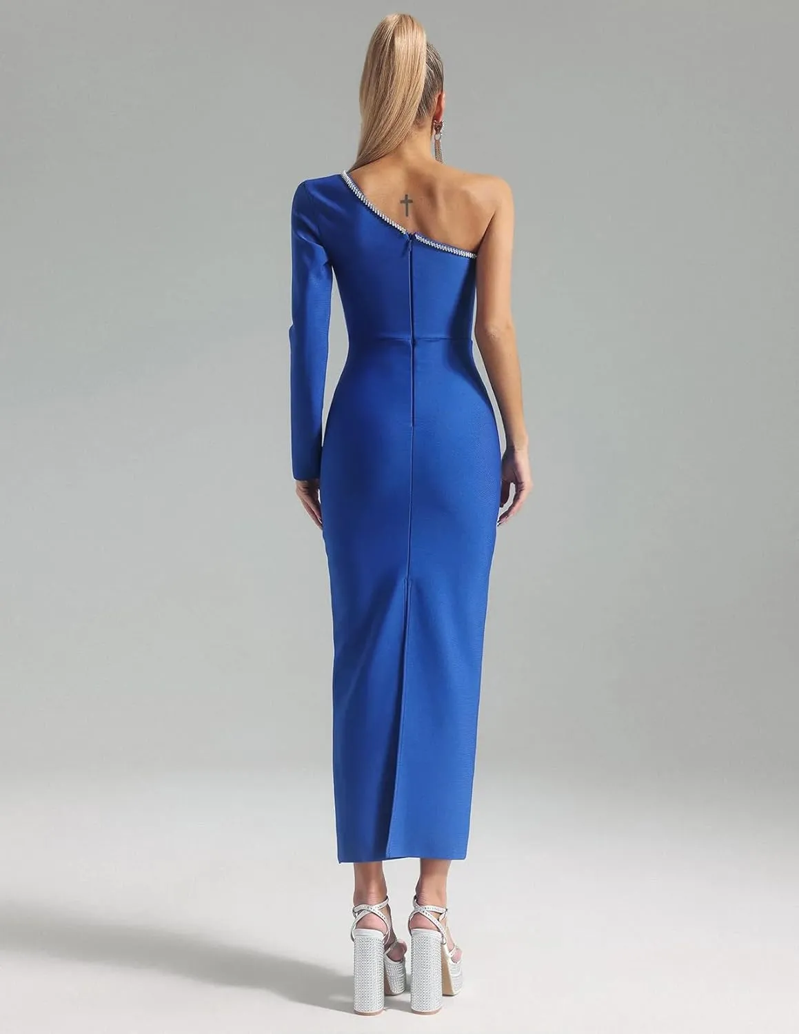 BELLA BARNETT Diamante Bandage Dress Cut Out Bodycon Dress Glitter Prom Dress One Shoulder Evening Dress