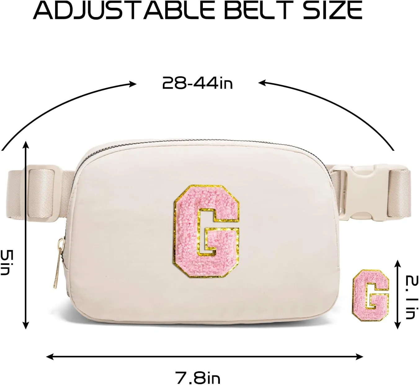 Belt Bag Fanny Pack Crossbody Bags with Initial Letter Patch Cute Stuff Birthday Gifts for Teenager Girls Cool Stuff for Teens Trendy Preppy Stuff for Teen Girls (Beige-G)