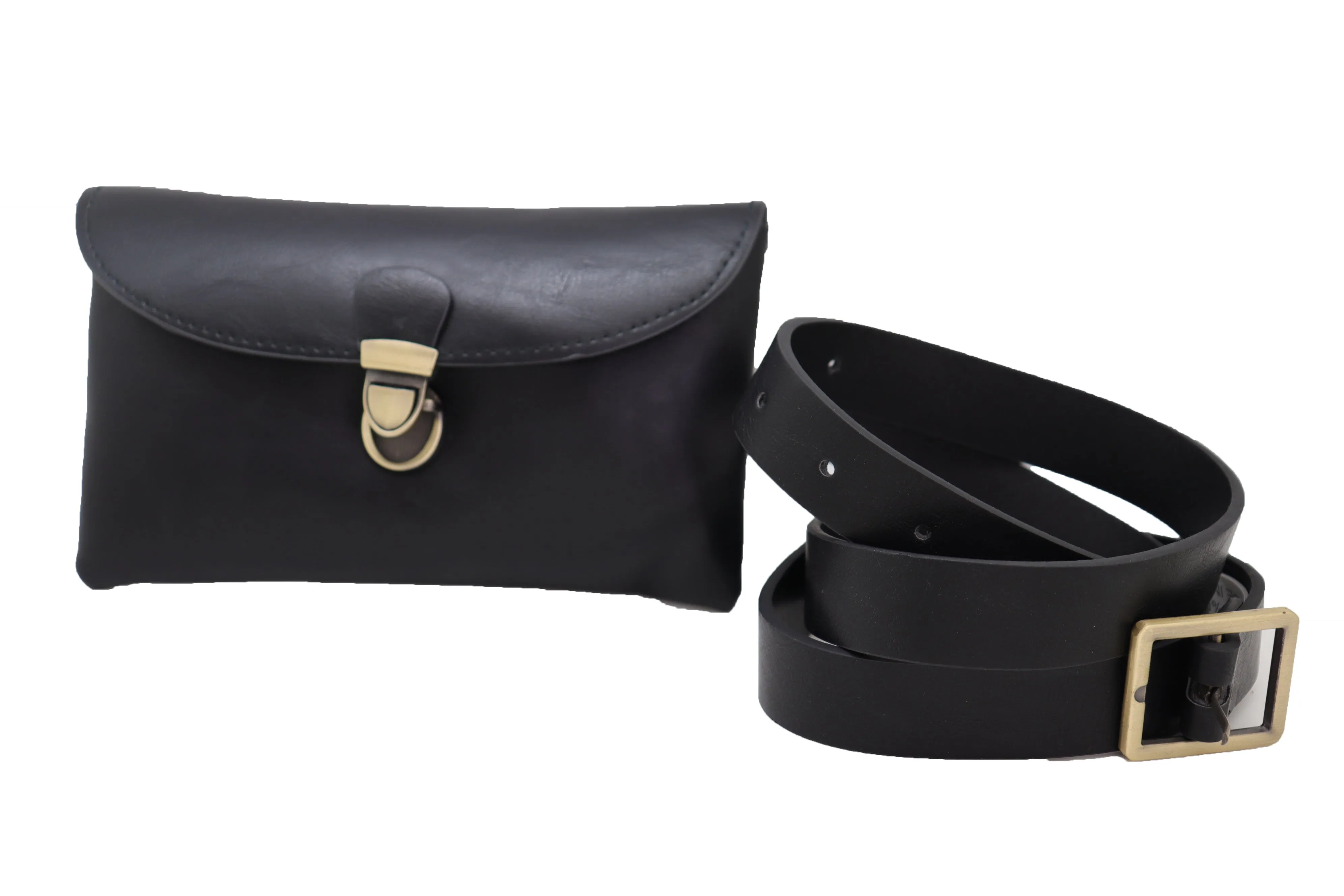 Black Faux Leather Skinny Waistband Hip Waist Belt   Wallet Bag Size S M