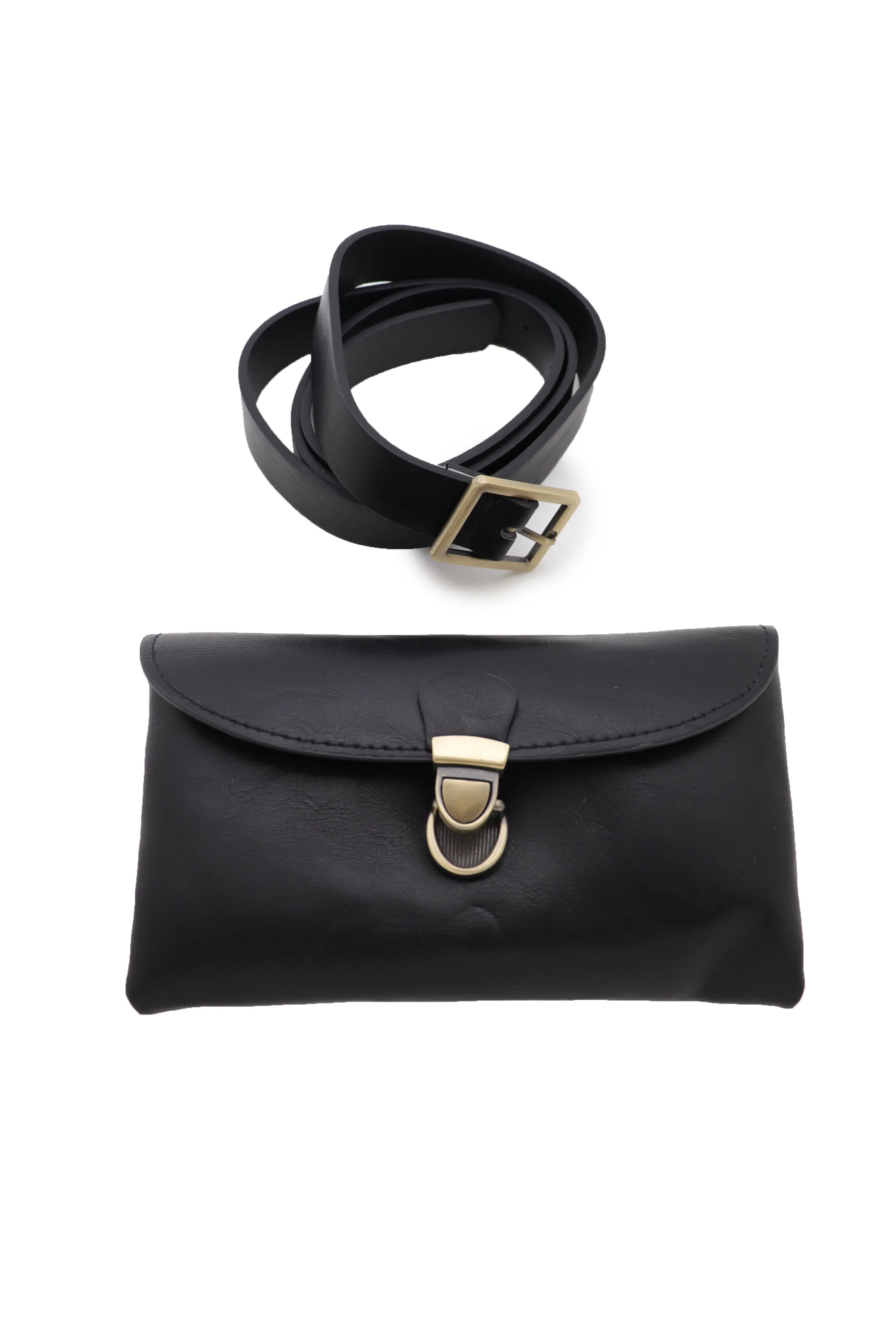 Black Faux Leather Skinny Waistband Hip Waist Belt   Wallet Bag Size S M