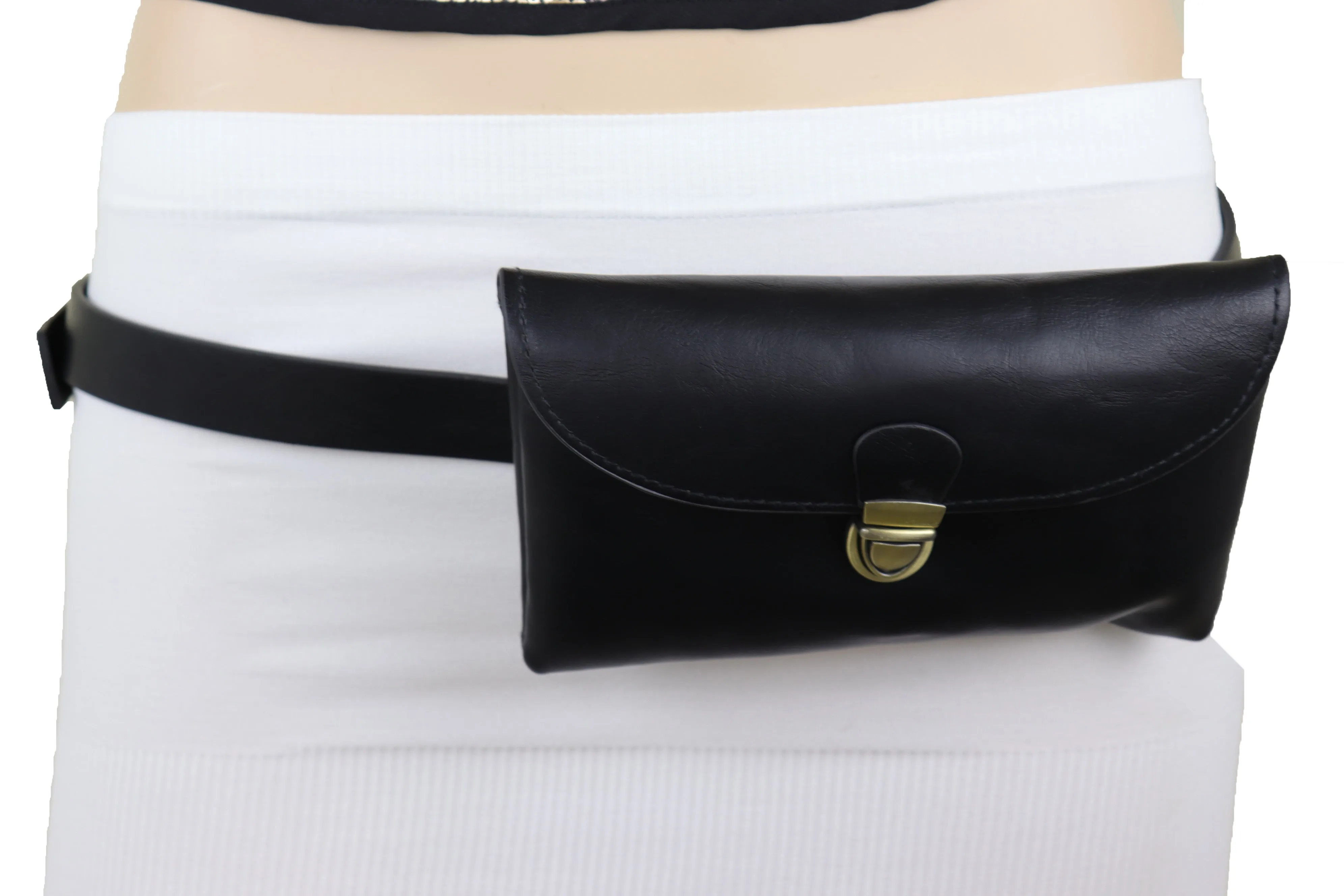 Black Faux Leather Skinny Waistband Hip Waist Belt   Wallet Bag Size S M