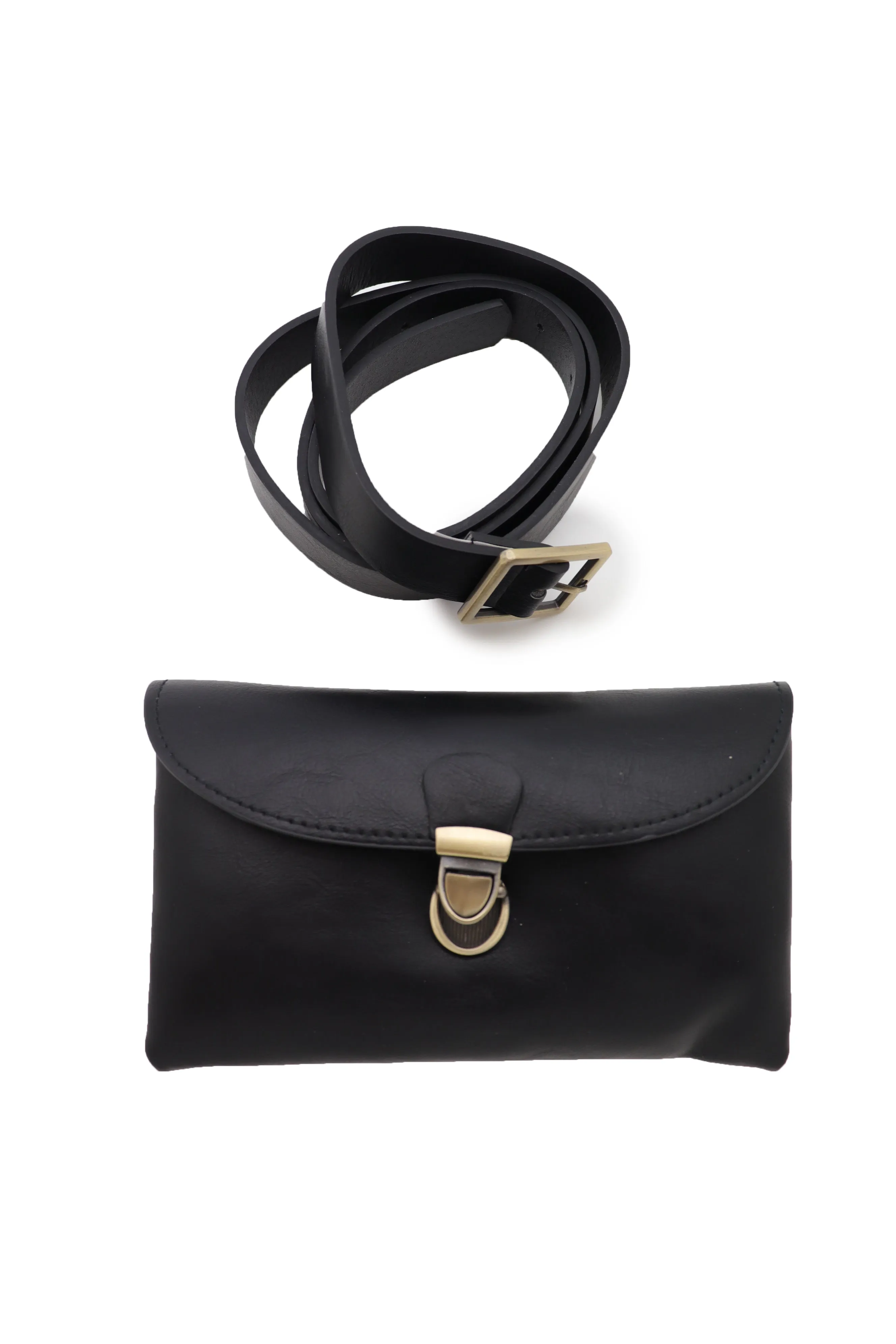 Black Faux Leather Skinny Waistband Hip Waist Belt   Wallet Bag Size S M