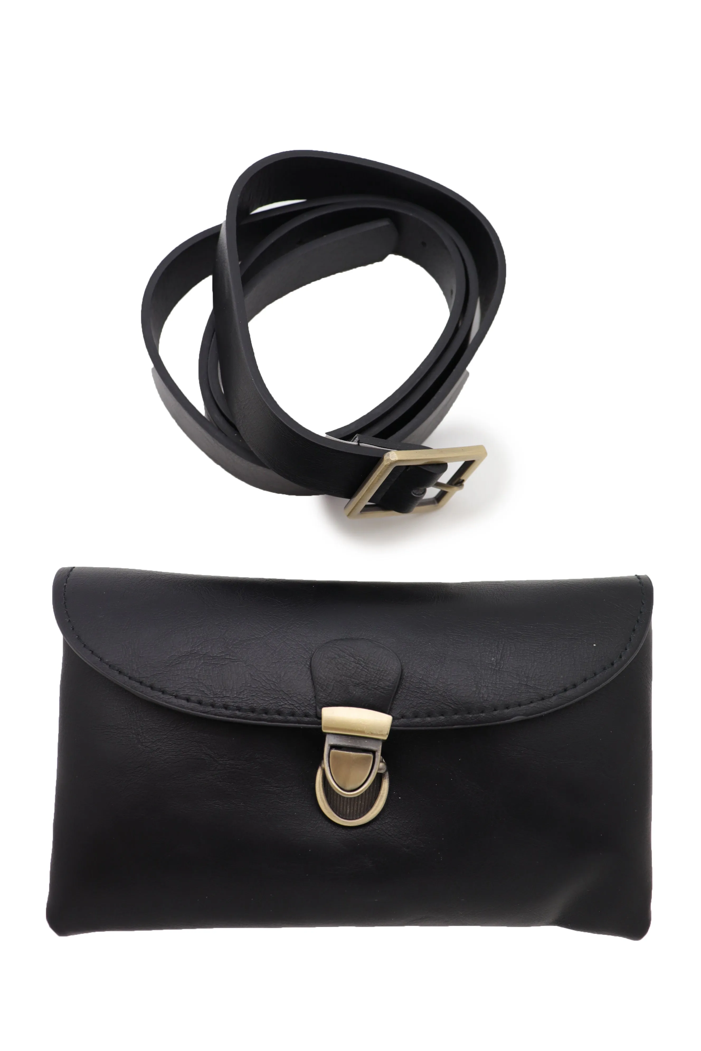 Black Faux Leather Skinny Waistband Hip Waist Belt   Wallet Bag Size S M