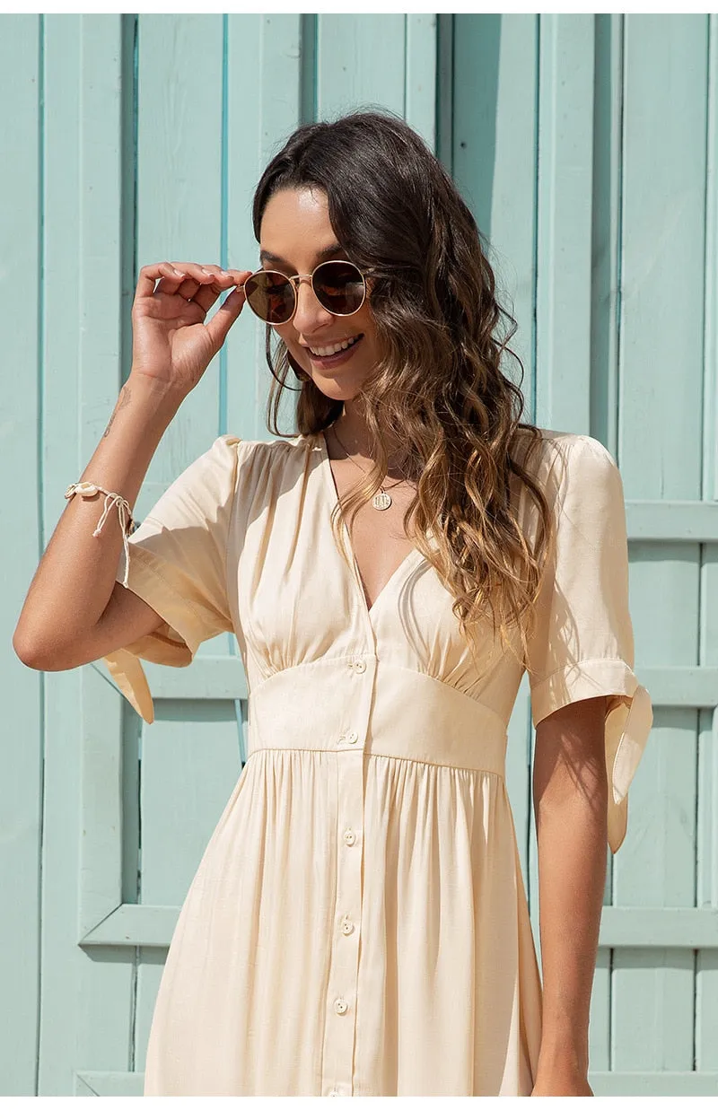 Boho Maxi Dress, Sundress, Talia in White Apricot