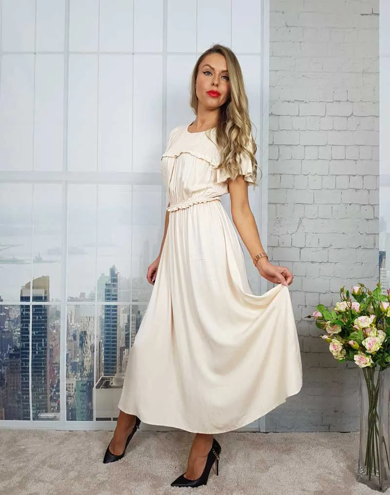 Boho Midi Dress, Ruffle Grace in Green