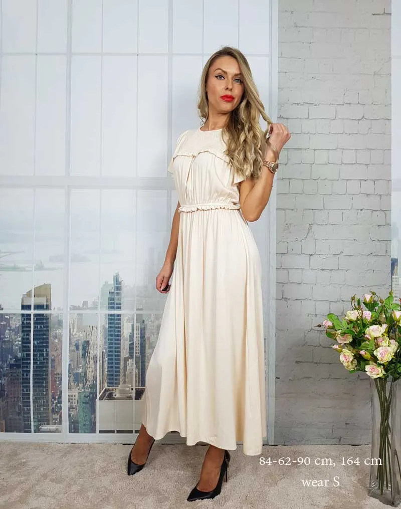 Boho Midi Dress, Ruffle Grace in Green