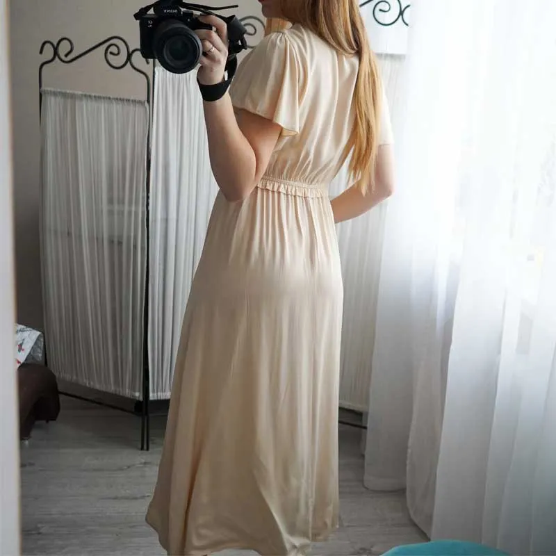 Boho Midi Dress, Ruffle Grace in Green