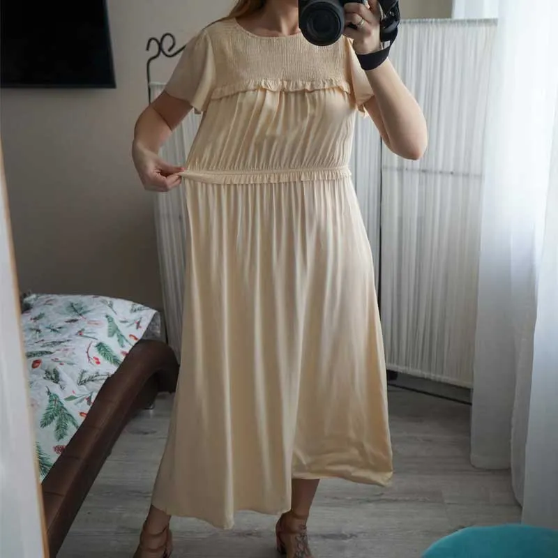 Boho Midi Dress, Ruffle Grace in Green
