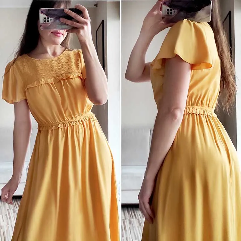 Boho Midi Dress, Ruffle Grace in Green