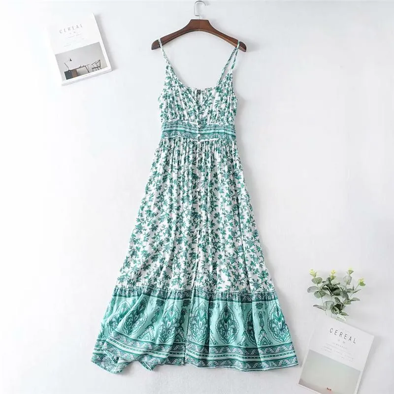 Boho Midi Dress, Strappy Fresh Mint Green