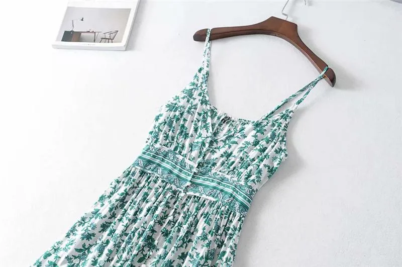 Boho Midi Dress, Strappy Fresh Mint Green