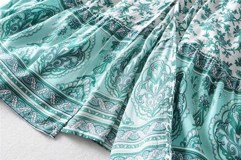 Boho Midi Dress, Strappy Fresh Mint Green