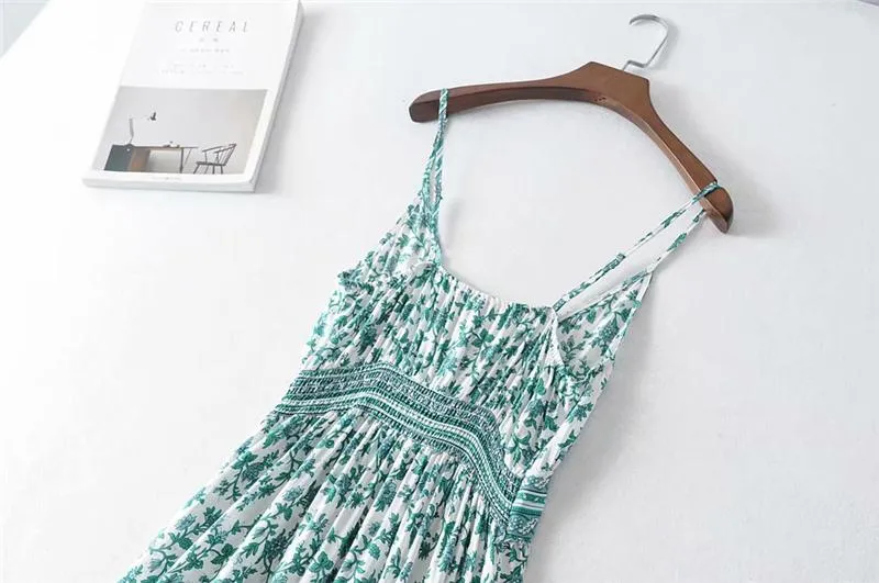 Boho Midi Dress, Strappy Fresh Mint Green