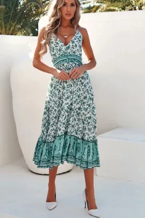 Boho Midi Dress, Strappy Fresh Mint Green