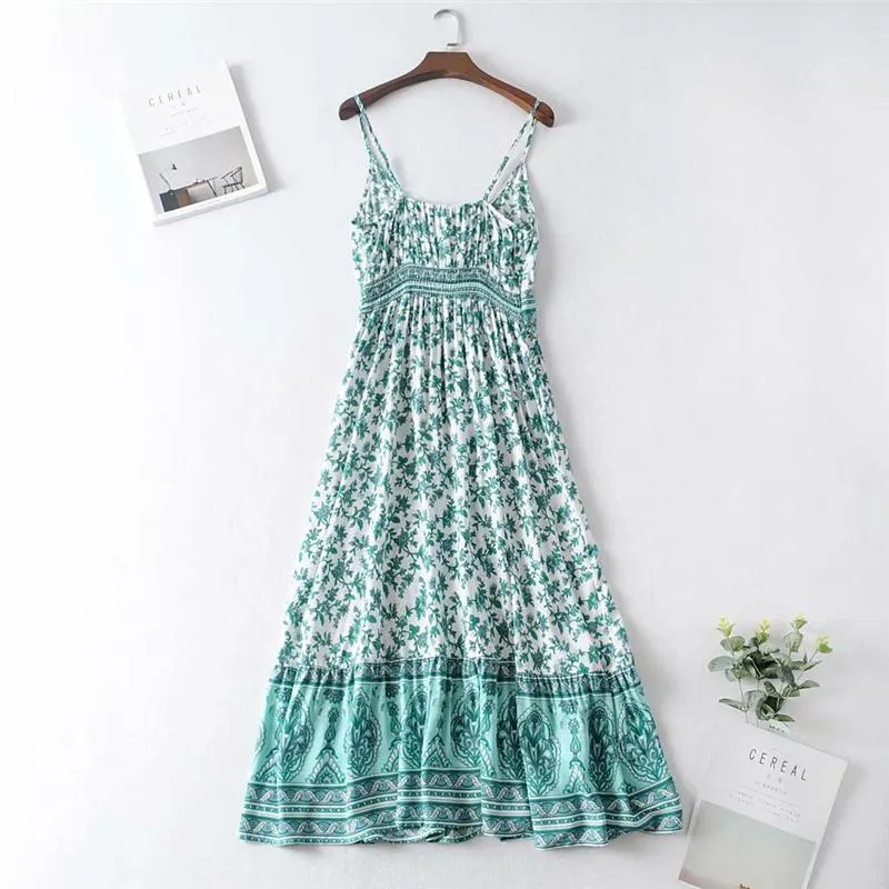 Boho Midi Dress, Strappy Fresh Mint Green