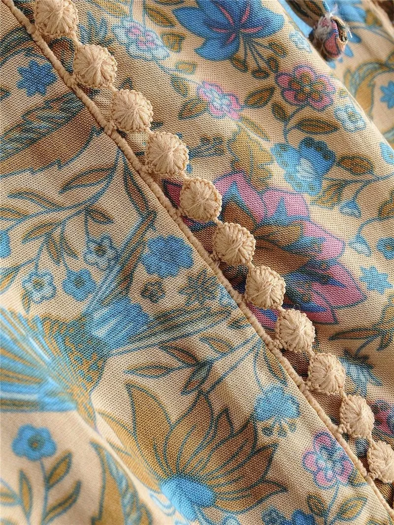 Boho Midi Dress, Sundress, Kaftan Dress, Indian Flower in Blue