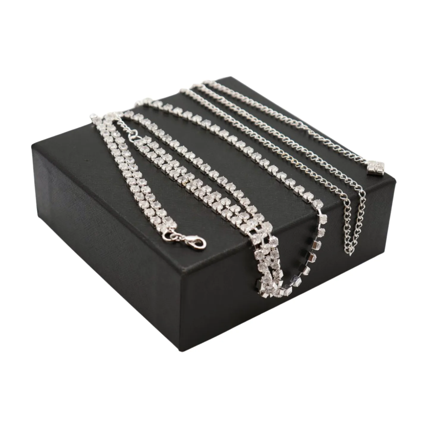 Brand New Women Silver Metal Chain Wave Rhinestones Belt Hip Waist Size XS S M