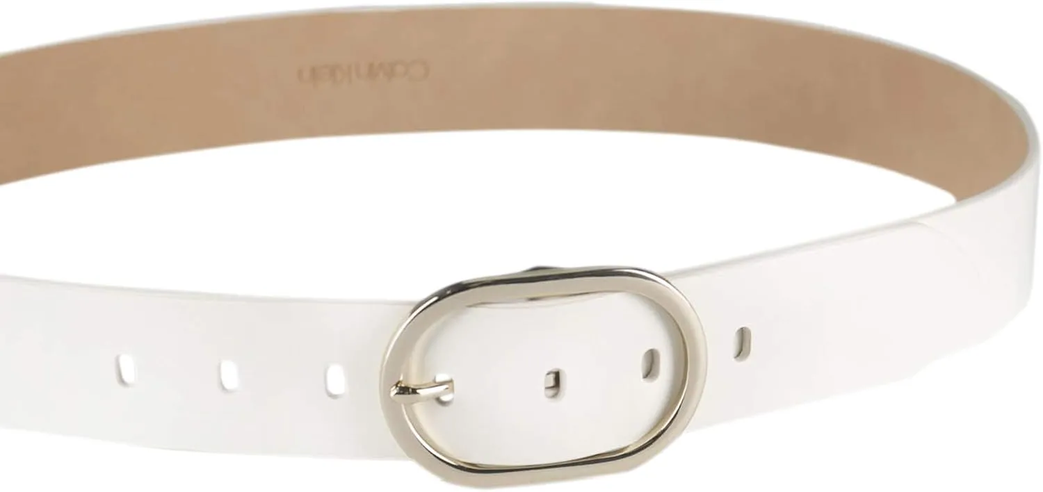 Calvin Klein Women's Oval Center Bar Buckle Leather Fashion Belt for Trousers and Dresses