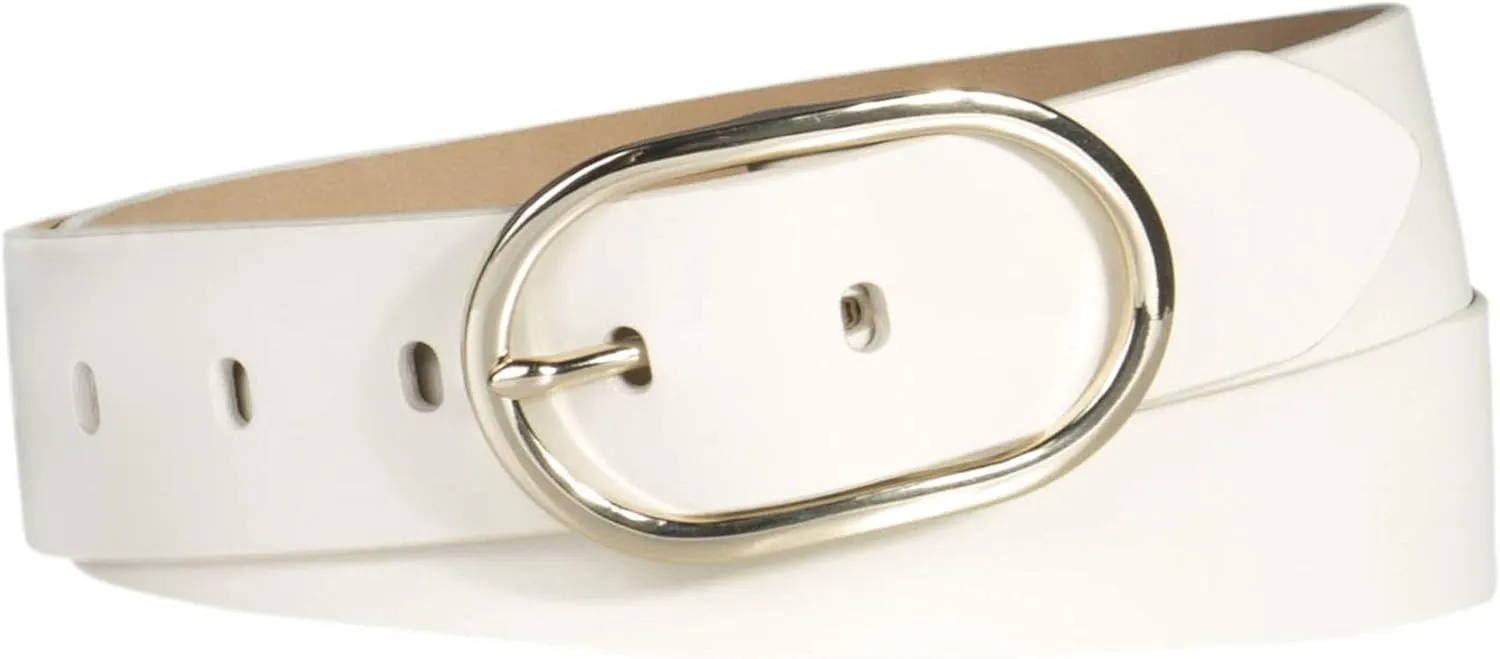 Calvin Klein Women's Oval Center Bar Buckle Leather Fashion Belt for Trousers and Dresses