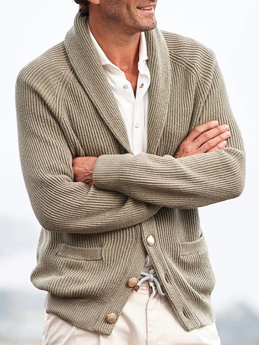 Casual Solid Color Lapel Knit Cardigan