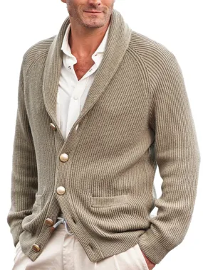 Casual Solid Color Lapel Knit Cardigan