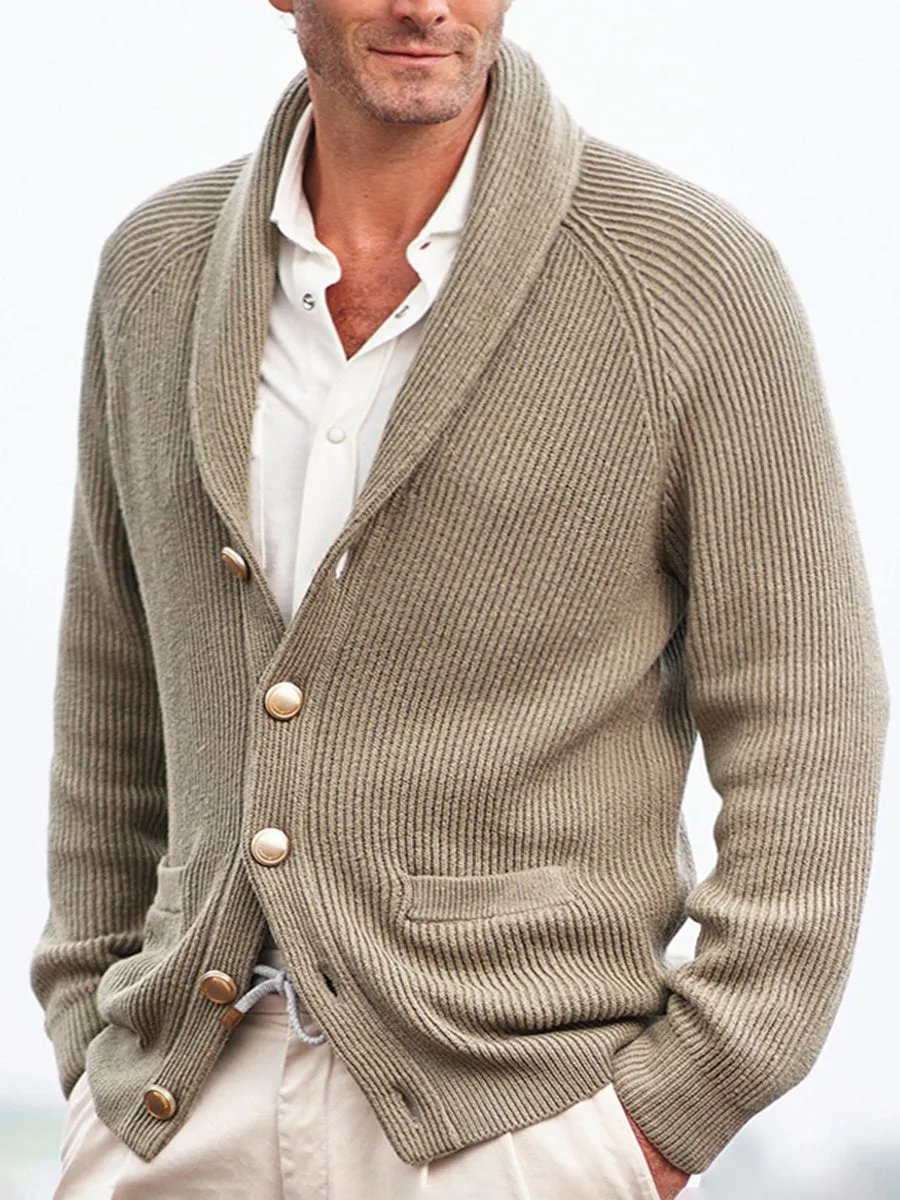 Casual Solid Color Lapel Knit Cardigan