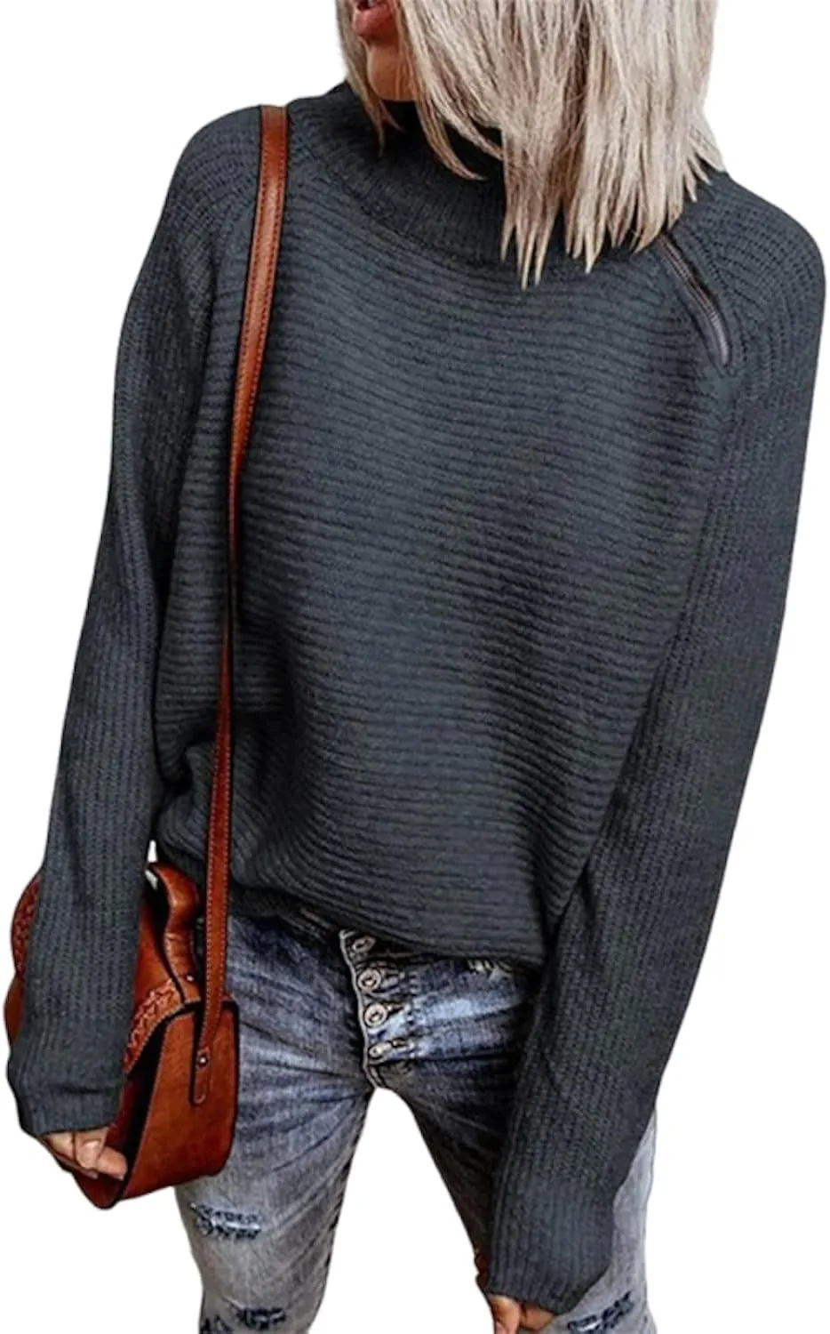 Chic Oversized Pullover Sweaters for Women Mock Neck Long Sleeve Womens Clothing and Turtle Necks Womens Tops