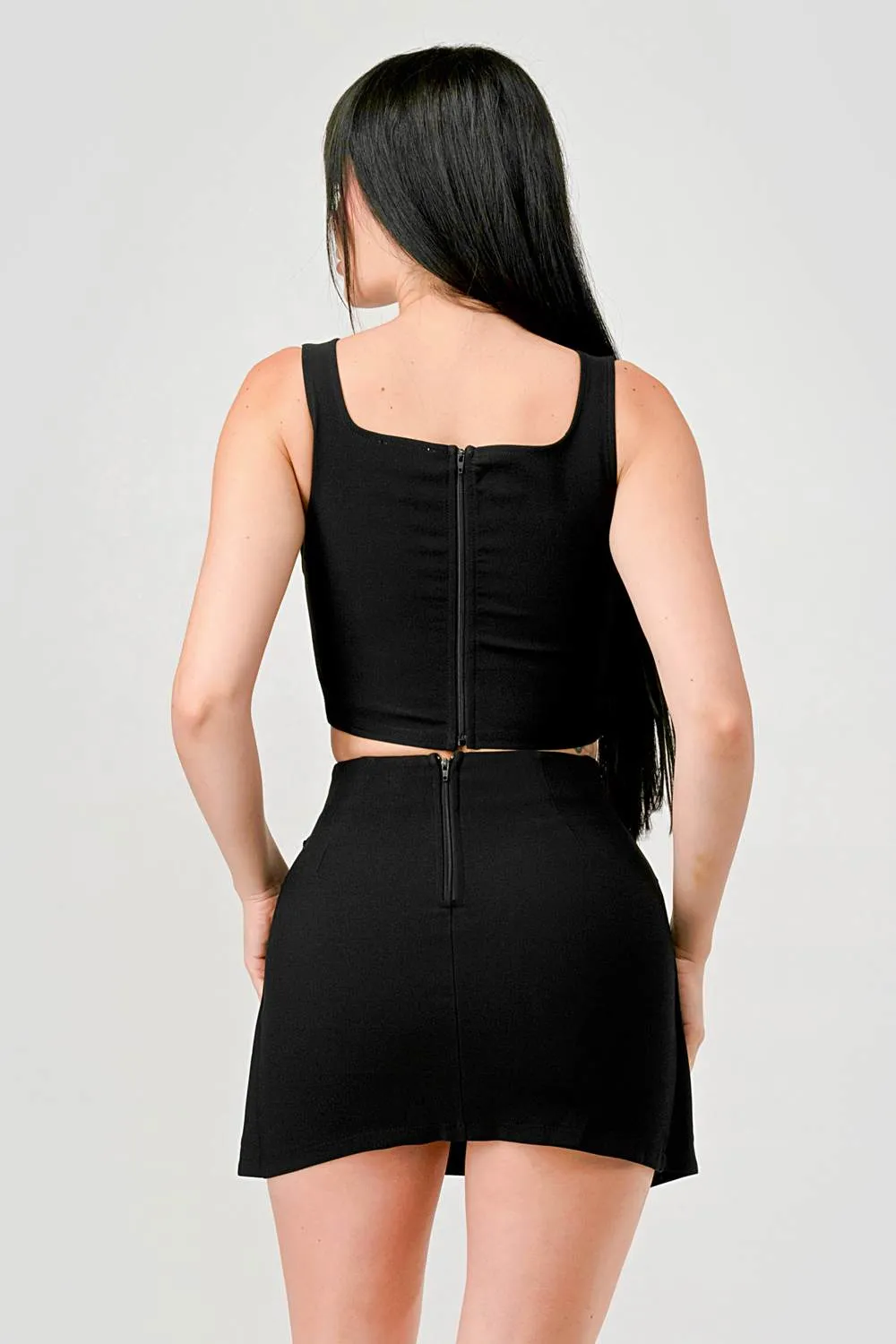 CHIC STRETCH WOVEN BUSTIER TOP & MINI SKIRT SETS