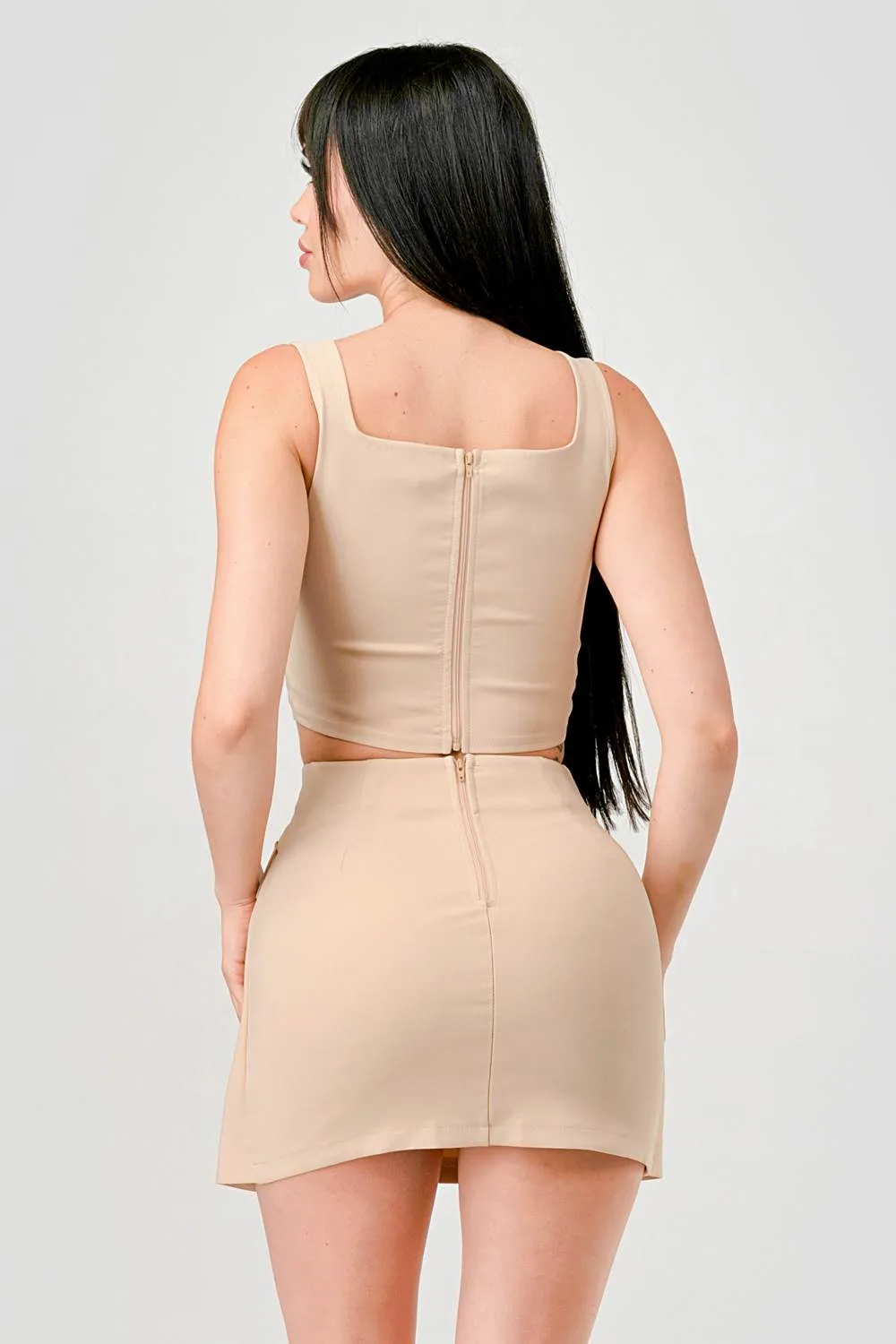 CHIC STRETCH WOVEN BUSTIER TOP & MINI SKIRT SETS