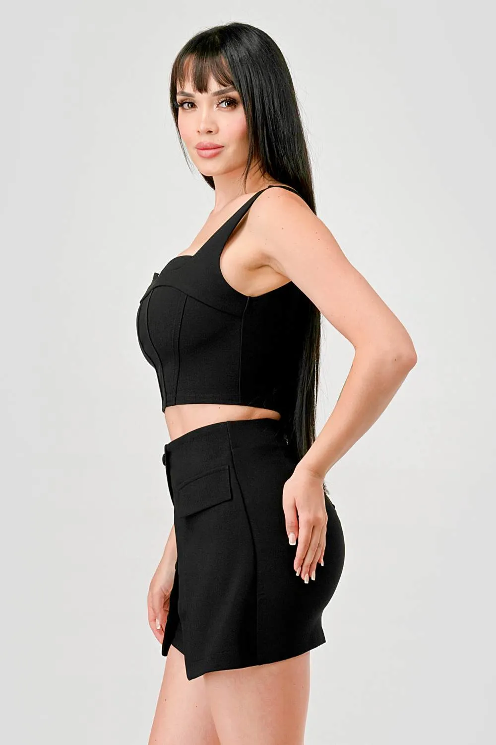 CHIC STRETCH WOVEN BUSTIER TOP & MINI SKIRT SETS