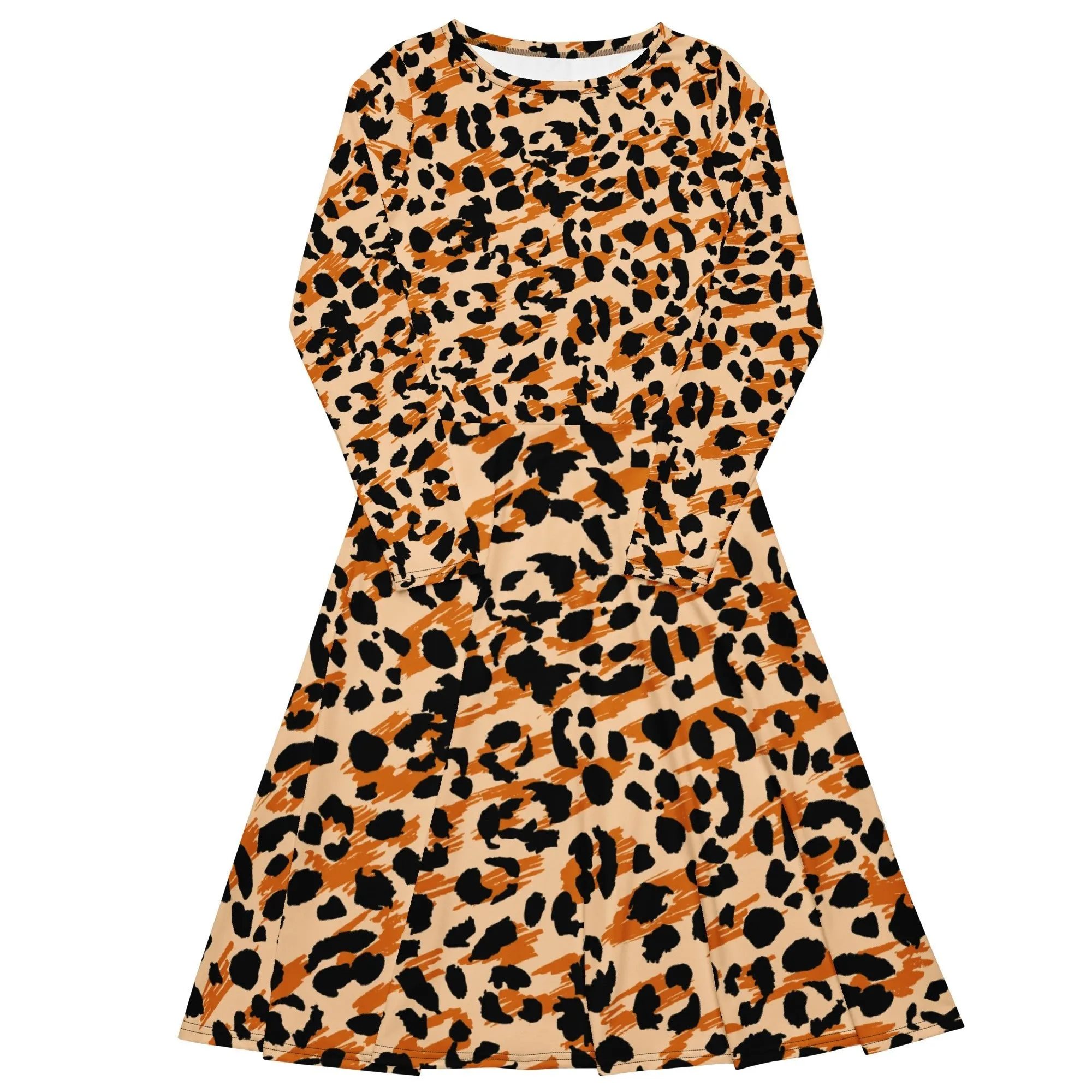 Chic Women's Long Sleeve Midi Dress Animal print & Exquisite Detailing for Elegance