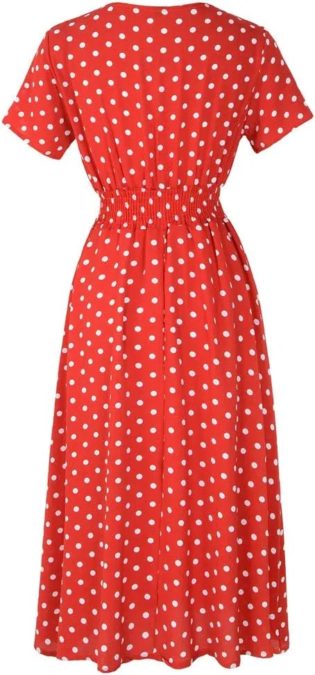 Chiffon Beach Dress Print V-Neck Short Sleeve Dress Bohemian Dress