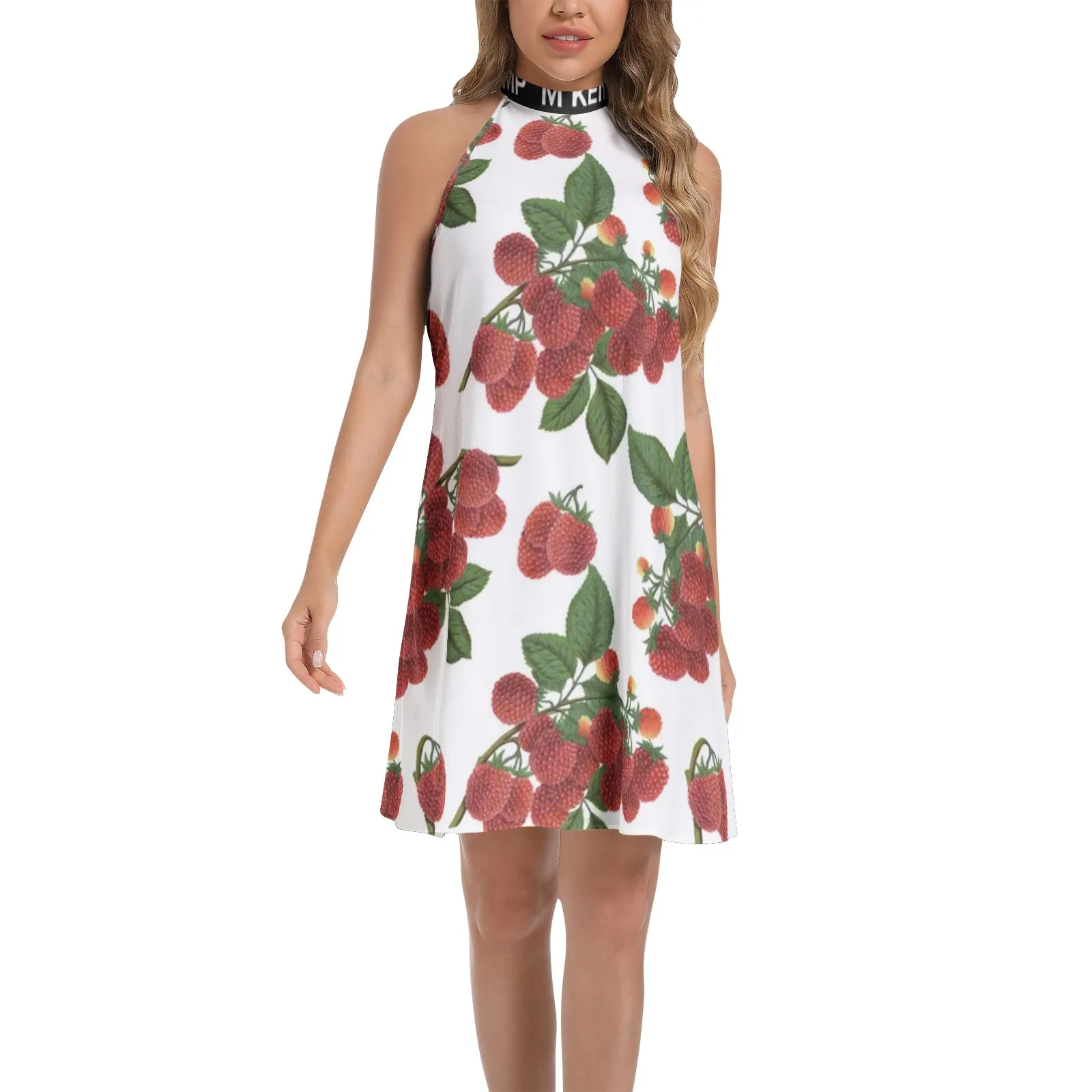 Colossal Raspberry Parfait Tie Back Halter Neck Flared Dress