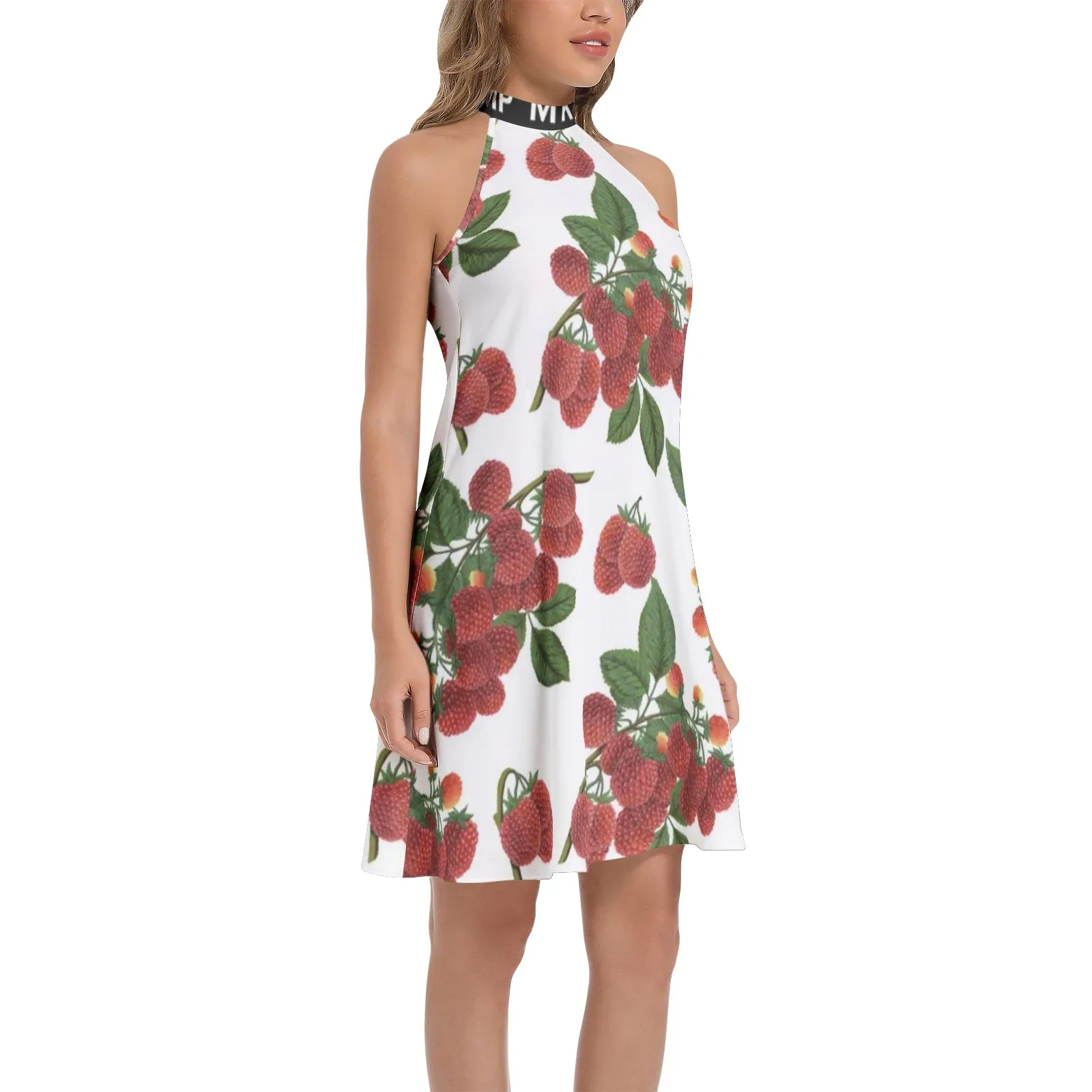 Colossal Raspberry Parfait Tie Back Halter Neck Flared Dress