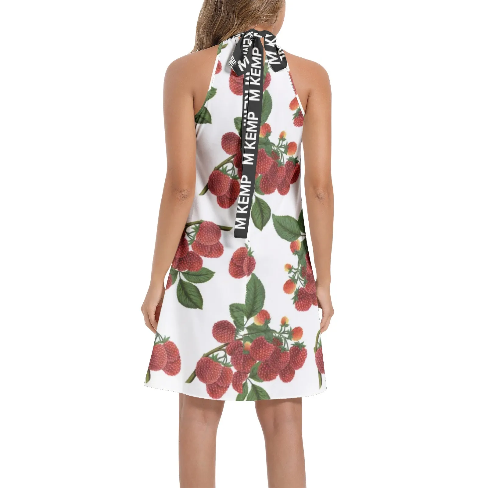Colossal Raspberry Parfait Tie Back Halter Neck Flared Dress