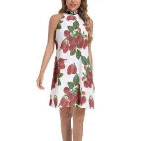 Colossal Raspberry Parfait Tie Back Halter Neck Flared Dress