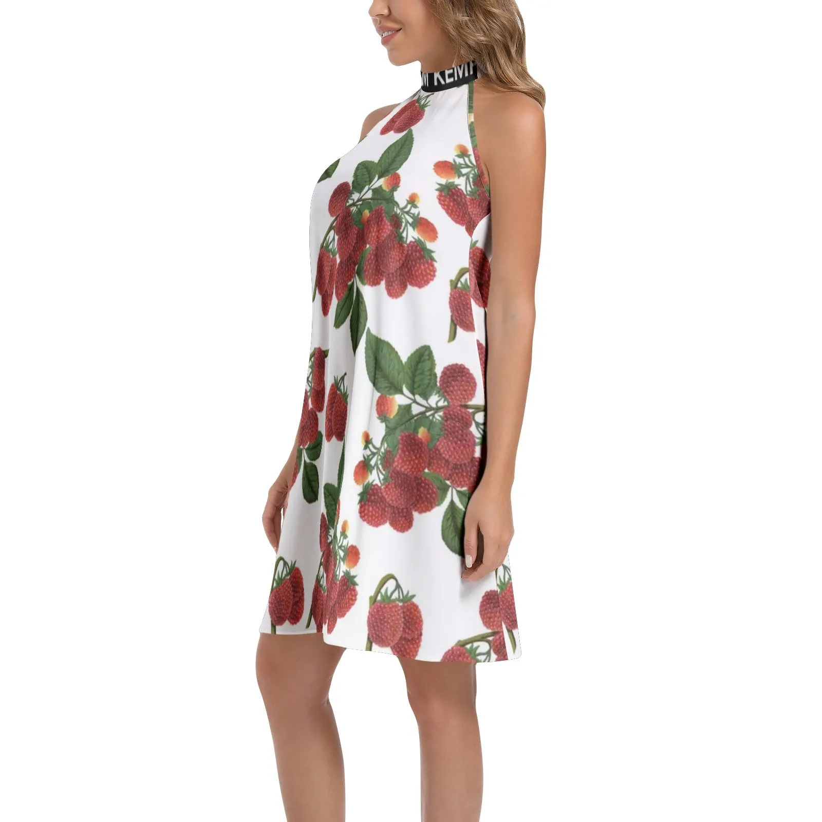Colossal Raspberry Parfait Tie Back Halter Neck Flared Dress