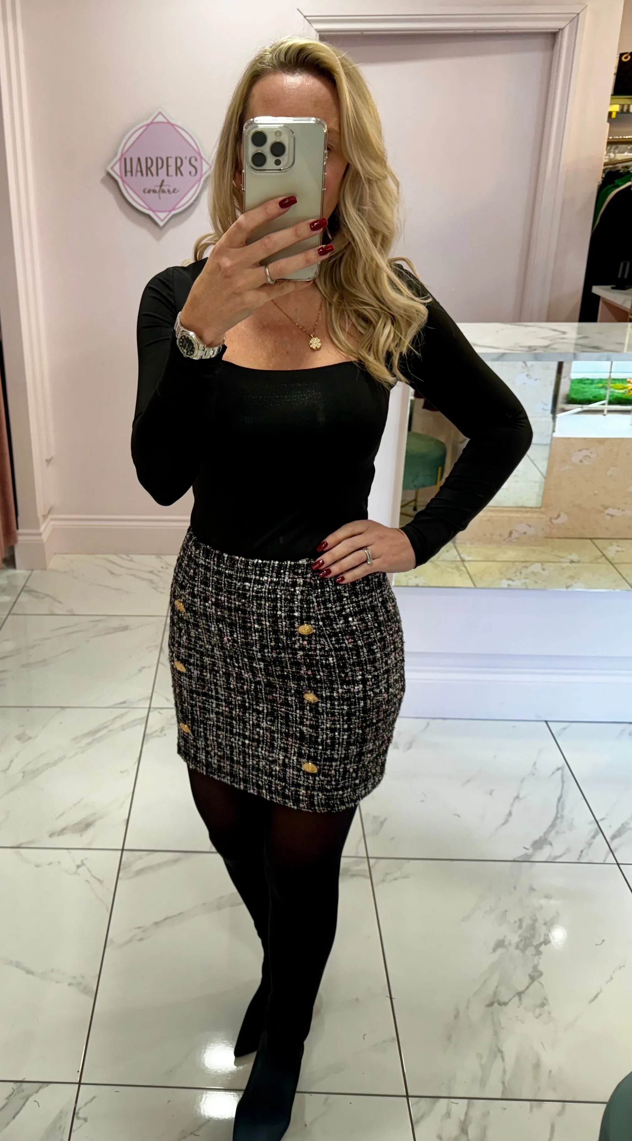 Deb Multicoloured Boucle Tweed Skirt