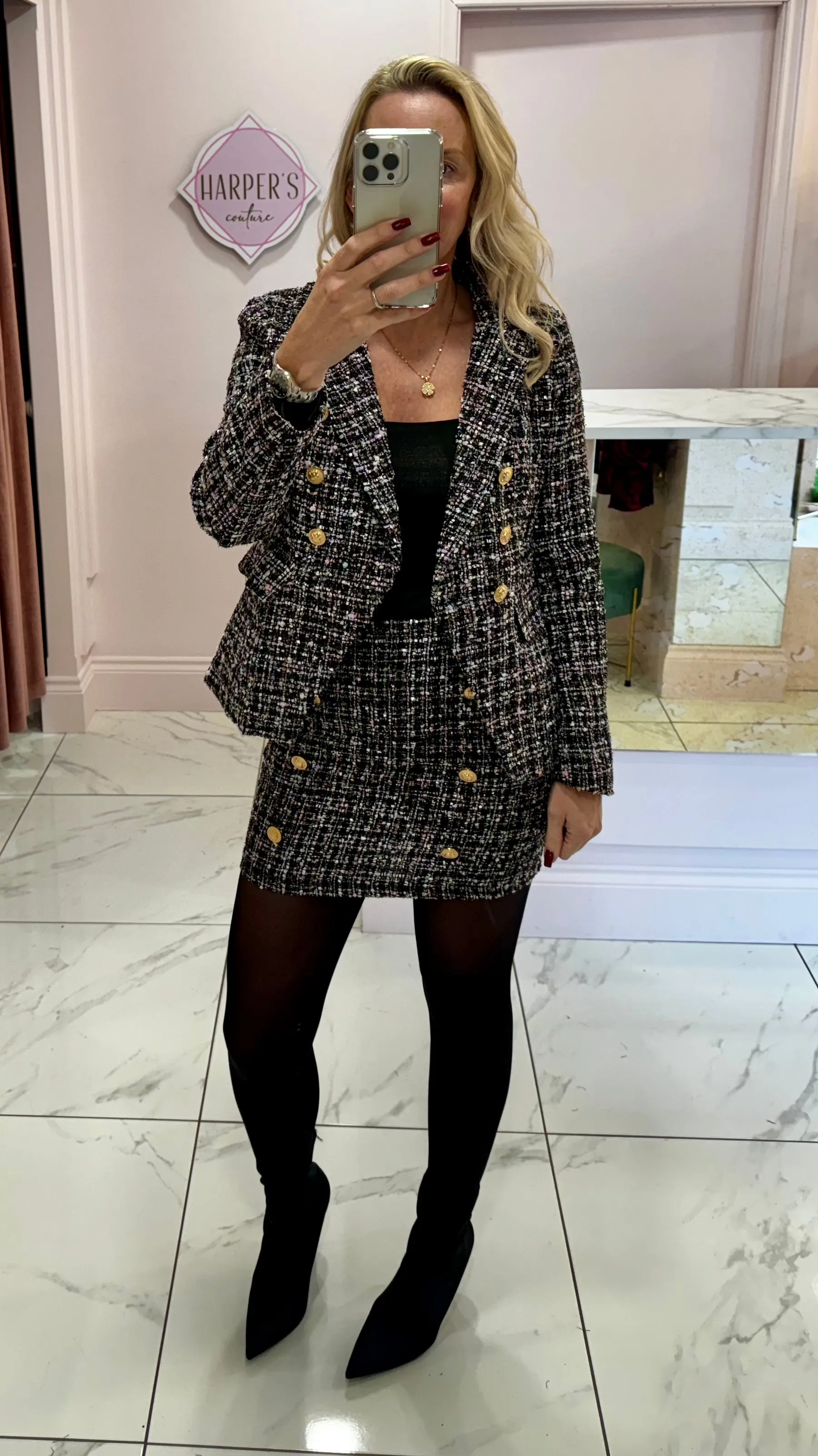 Deb Multicoloured Boucle Tweed Skirt