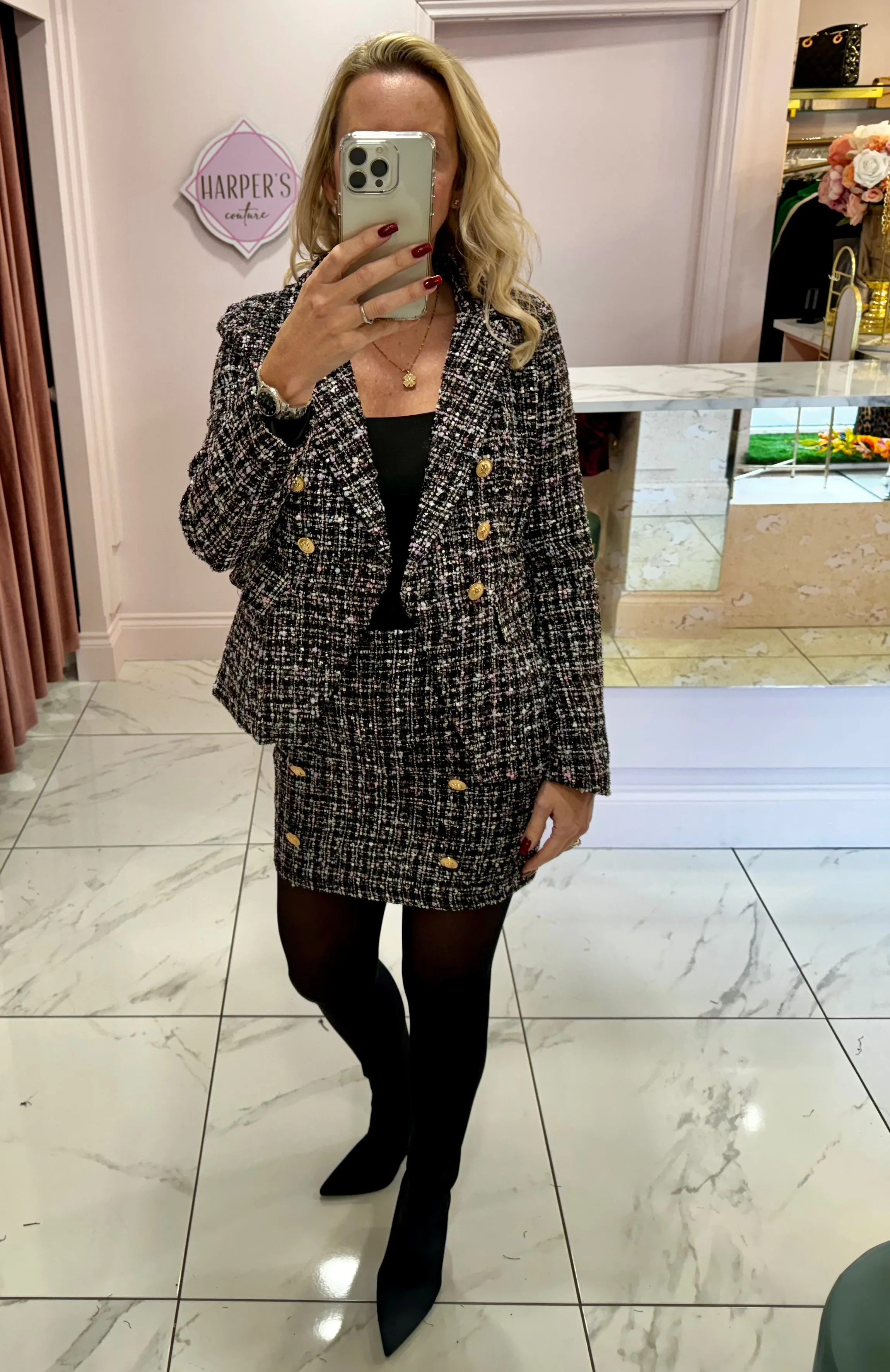 Deb Multicoloured Boucle Tweed Skirt