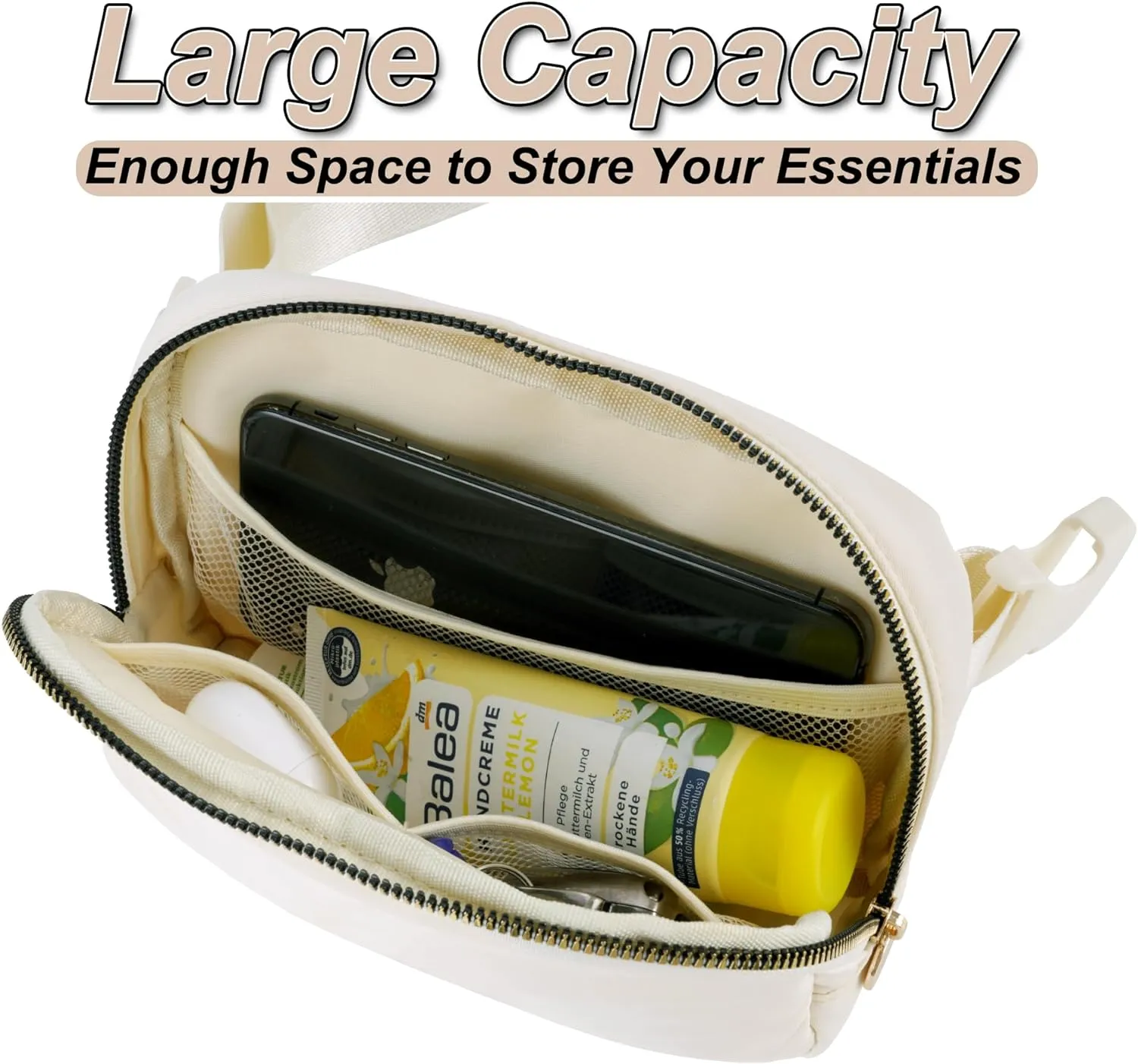 Essentials for Girls - Travel & Teen Girl Essentials, Fashion Waist Packs - Cute Trendy Stuff Belt Bag, Initial White, Cream