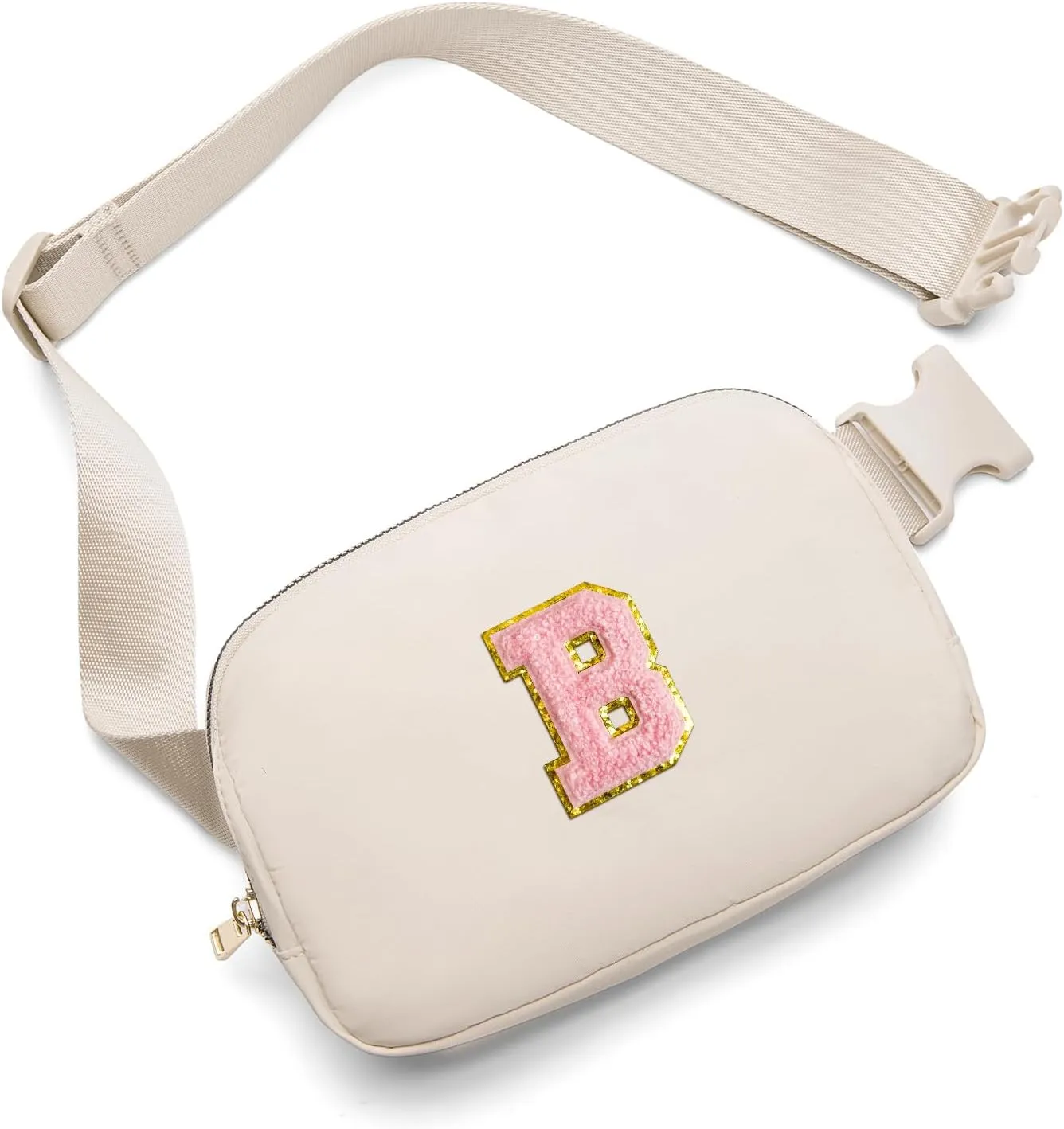 Gitus Belt Bag Fanny Pack Crossbody Bags with Initial Letter Patch Cute Birthday Gifts for Teenage Girls Cool Trendy Preppy Stuff for Teen Girls (Beige-B)