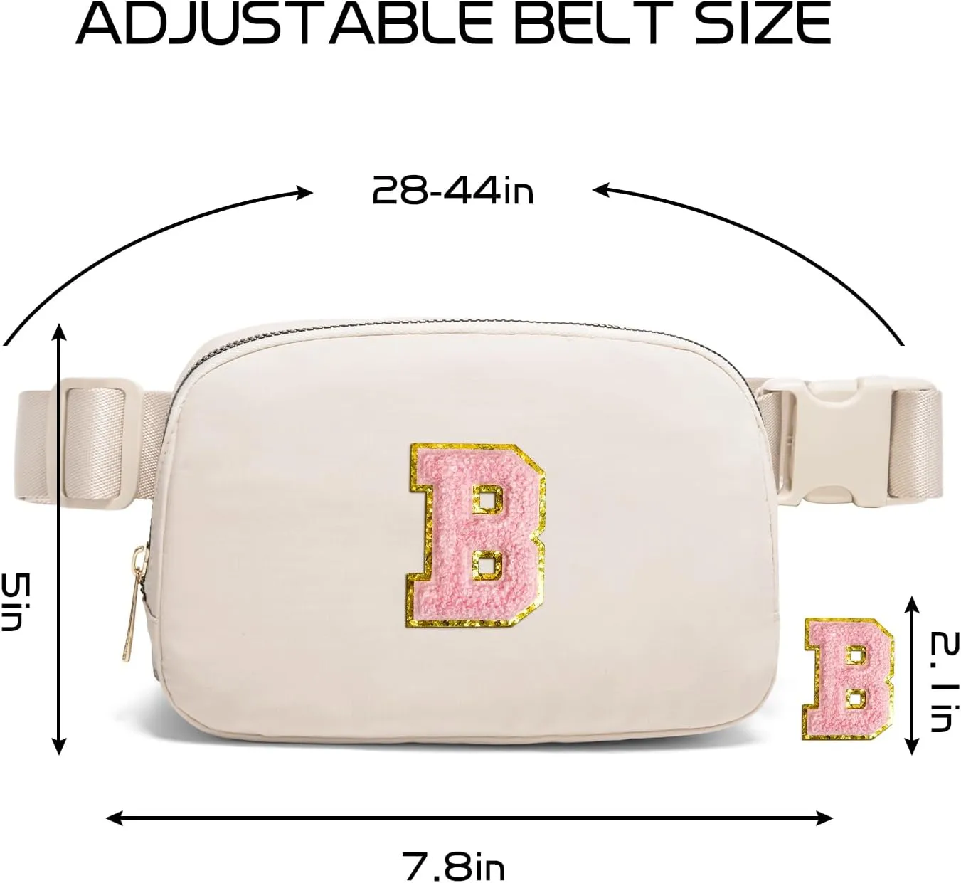 Gitus Belt Bag Fanny Pack Crossbody Bags with Initial Letter Patch Cute Birthday Gifts for Teenage Girls Cool Trendy Preppy Stuff for Teen Girls (Beige-B)