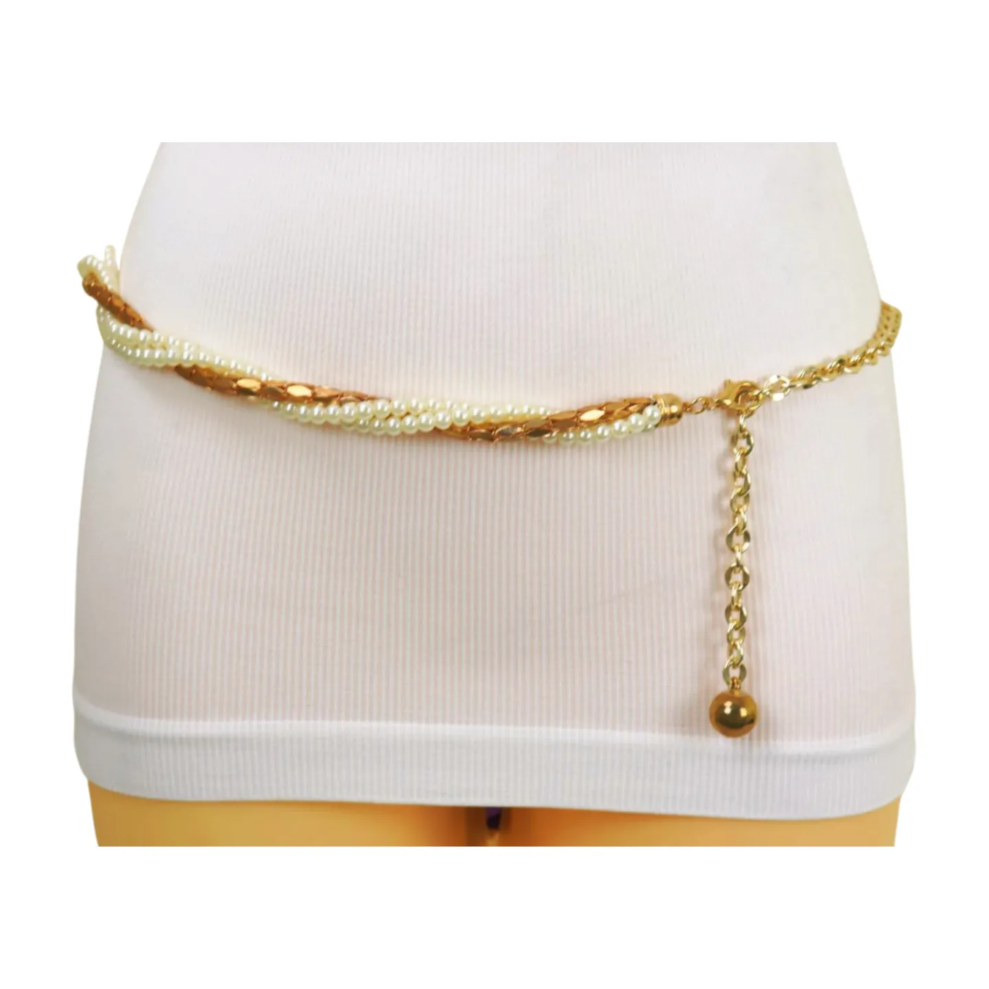 Gold Metal Twisted Braided Beads Belt M L XL
