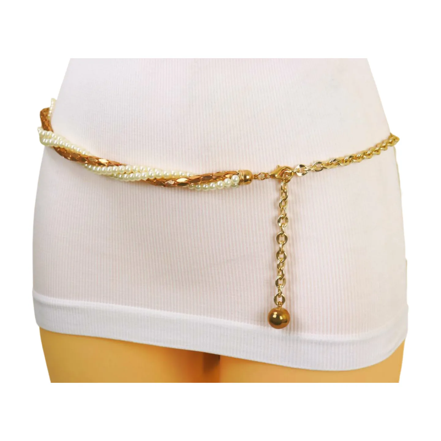 Gold Metal Twisted Braided Beads Belt M L XL